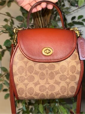 Coach Originals Turnlock Curved Top Handle Crossbody Signature C Canvas Tan